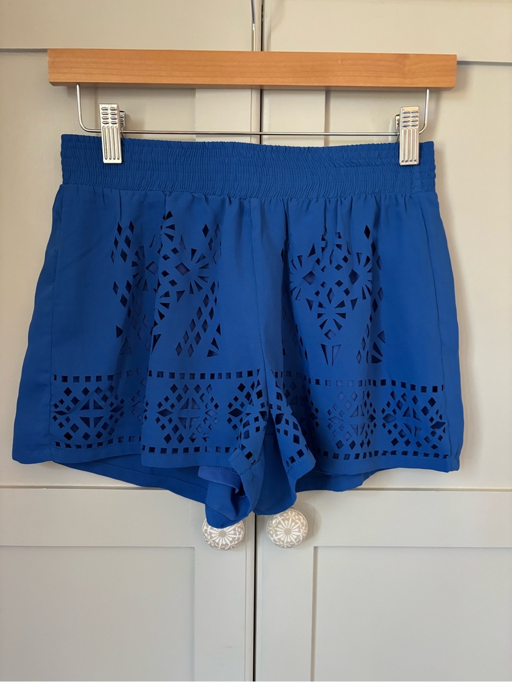 Blu Pepper Royal Blue High-Waist Laser-Cut Shorts